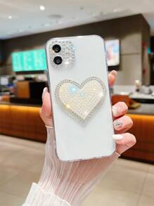 Rhinestone Heart Decor Phone Case - Multicolor - View 3