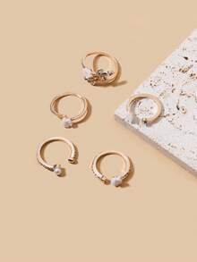 5入組/套時尚鋅合金水鑽和花朵裝飾圓環適合女士日常裝飾 - 金黃色 - 查看 5