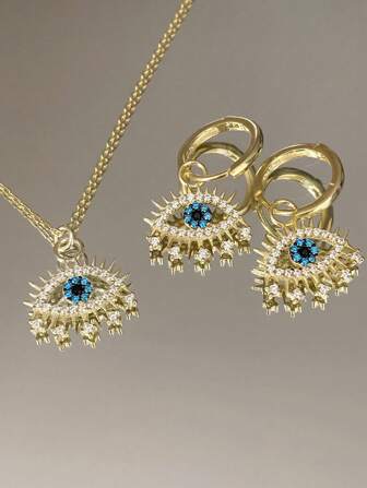 3 piezas/set Set joya atractivo aleación de zinc con diamante de imitación con diseño de ojo para mujeres para regalo