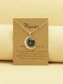 1入組時尚星座裝飾圓形吊飾項鍊適合女士日常裝飾 - 彩色 - 查看 4