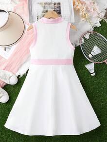 SHEIN Girls Letter Graphic Contrast Binding Dress - White - View 2