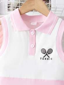 SHEIN Girls Letter Graphic Contrast Binding Dress - White - View 4