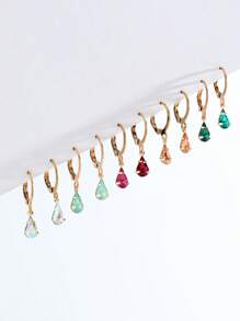 10pcs/set Fashion Rhinestone Water Drop Earrings For Women For Daily Decoration - Multicolor - View 2
