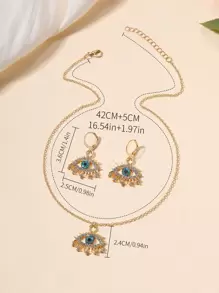 3pcs/set Glamorous Zinc Alloy Rhinestone Eye Decor Jewelry Set For Women For Gift - Yellow Gold - View 5