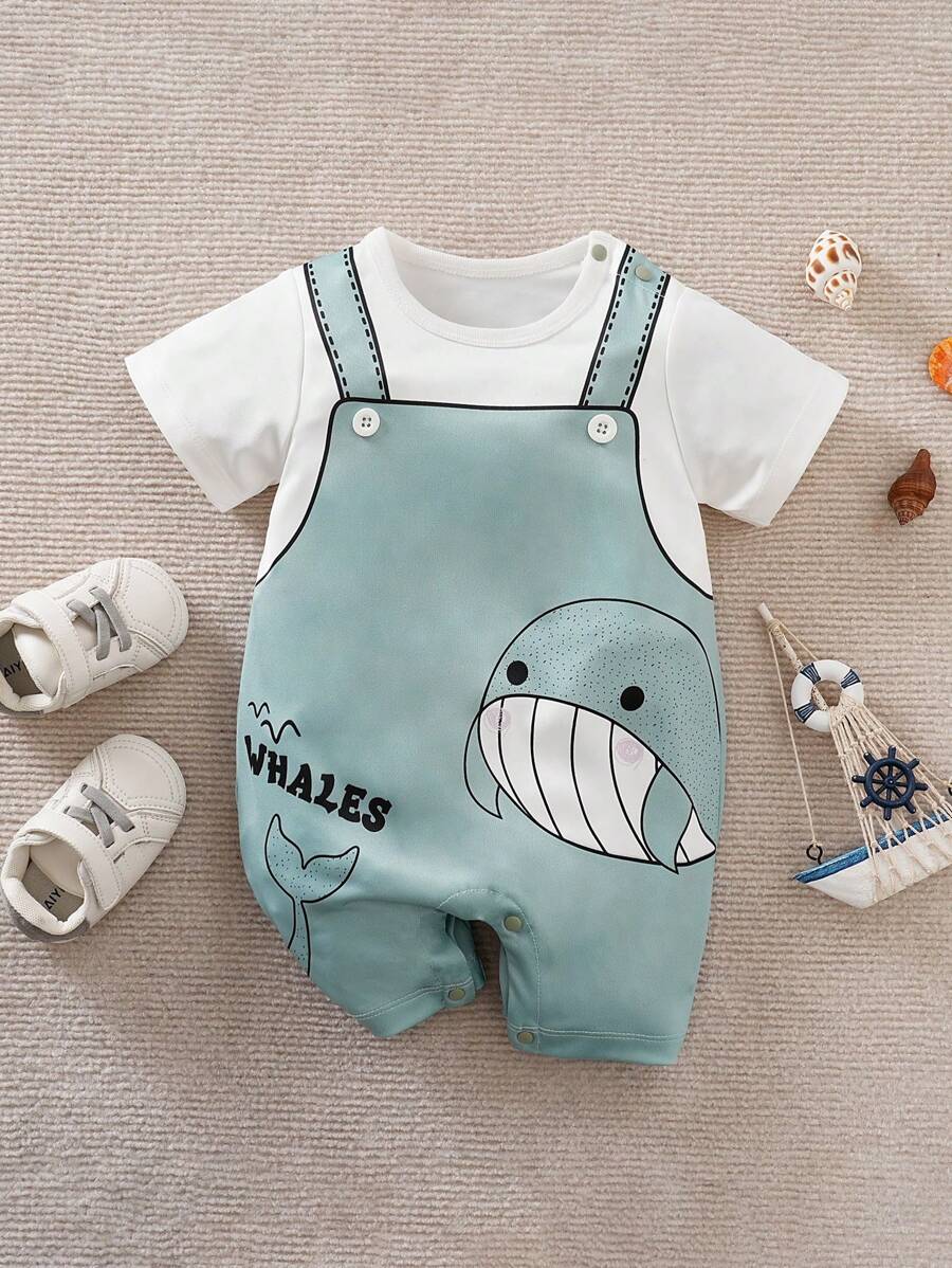 Yierying Đứa bé trai Cartoon & Đồ họa chữ cái 2 trong1 Romper - Nhiều màu - Xem 1