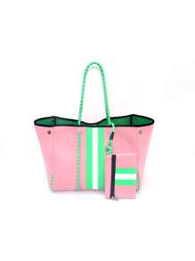 Túi mua sắm có hoa văn sọc Colorblock Trang trí đính đá với ví đựng tiền xu Túi đi học dành cho sinh viên tốt nghiệp, cô gái tuổi teen, sinh viên năm nhất, sinh viên năm hai, trung học cơ sở và trung học phổ thông, đại học và trung học phổ thông, hoàn hảo cho hoạt động ngoài trời, du lịch và quay lại trường học - Hồng - Xem 1