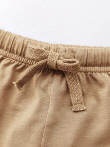 SHEIN 嬰兒實色束腰短褲 - 杏色 - 查看 3