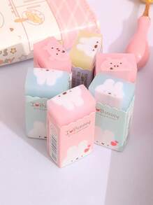 4 piezas de goma de borrar de estudiante con forma de cerdo y conejo de dibujos animados, semi-transparentes - Multicolor - Ver 3