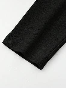 SHEIN Girls Solid Elastic Waist Leggings - Black - View 3