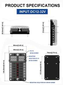12路汽車保險絲盒6進6出汽車保險絲盒通用汽車保險絲盒帶LED指示燈便攜式汽車保險絲盒 - 黑色 - 查看 3
