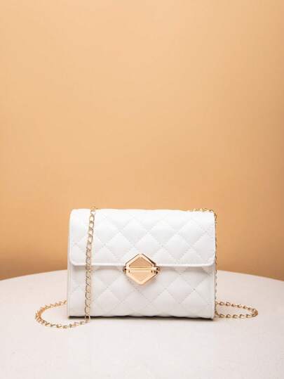 女士迷你白色简约菱形单肩包