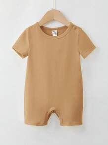 SHEIN 嬰兒素色T恤連身短褲 - 駝色 - 查看 1