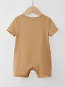 SHEIN 嬰兒素色T恤連身短褲 - 駝色 - 查看 2