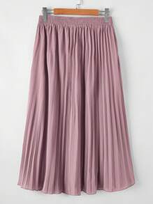 SHEIN LUNE Plus Solid Pleated Skirt - Dusty Pink - View 2