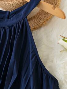 SHEIN LUNE Vestido halter unicolor fruncido - Azul Marino - Ver 4