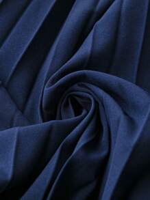 SHEIN LUNE Vestido halter unicolor fruncido - Azul Marino - Ver 5