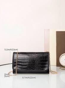 Túi Vuông Dập Nổi Cá Sấu Nắp Nhỏ Thanh Lịch - màu đen - Xem 5