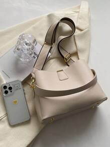 Minimalist Square Bag Medium Metal Decor Top Handle - White - View 2