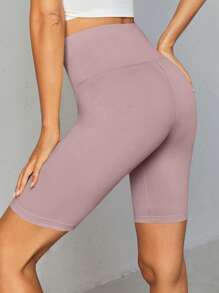 SHEIN BASICS 1pc Wideband Waist Cycling Shorts - Dusty Purple - View 5