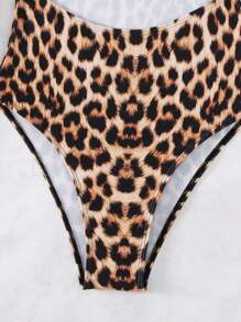 SHEIN Swim Lushore 2025 女士豹纹甜心领镂空灯笼袖性感连体泳衣夏季 - 彩色 - 查看 4