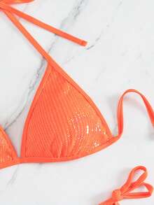 SHEIN 吊脖三角形側繫帶比基尼泳裝 - 橘色 - 查看 5