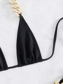 Chain Linked Halter Triangle Bikini Set - Black - View 5