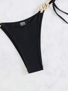 Chain Linked Halter Triangle Bikini Set - Black - View 6