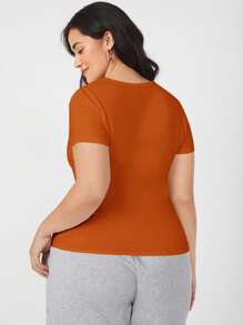 SHEIN BASICS Camiseta delgada unicolor - Naranja Quemada - Ver 2