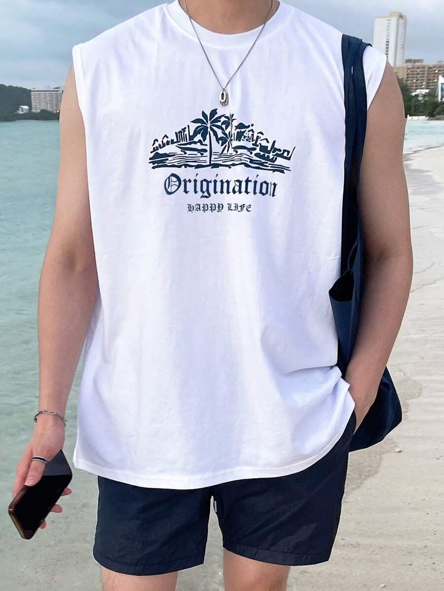 DAZY Men Cotton Letter Graphic Tank Top - White - View 1