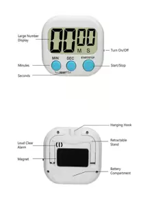 1pc Plastic Timer, Modern Electronic Stopwatch Timer For Kitchen - White - View 2