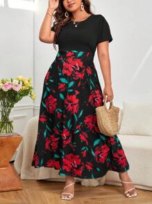 SHEIN Unity Đầm Plus Size Hoa Boho - màu đen - Xem 1