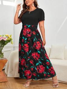 SHEIN Unity Đầm Plus Size Hoa Boho - màu đen - Xem 3