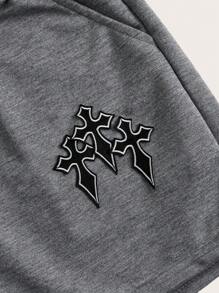 ROMWE Grunge Punk Cross Patched Track Shorts - Grey - View 3