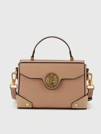 YP Bolsa cuadrada de metal con diseño de parche pequeño con solapa asa superior