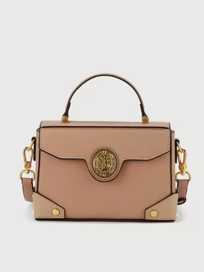 YP 金屬貼布裝飾方包小翻蓋頂部單條提帶