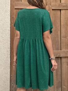 EMERY ROSE 大碼素色蝙蝠袖娃娃裙 - 墨綠色 - 查看 2