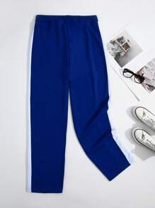 Manfinity Hypemode Men Contrast Side Seam Drawstring Waist Sweatpants, Long Vacation Baggy Sweatpants, For Husband, Boyfriend Gifts - Royal Blue - View 2