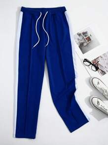 Manfinity Hypemode Men Contrast Side Seam Drawstring Waist Sweatpants, Long Vacation Baggy Sweatpants, For Husband, Boyfriend Gifts - Royal Blue - View 3