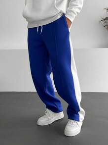 Manfinity Hypemode Men Contrast Side Seam Drawstring Waist Sweatpants, Long Vacation Baggy Sweatpants, For Husband, Boyfriend Gifts - Royal Blue - View 4