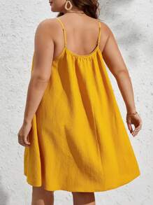 SHEIN VCAY Plus Solid Cami Dress - Mustard Yellow - View 2