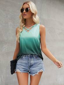 SHEIN LUNE Ombre Criss Cross Tank Top - Multicolor - View 4