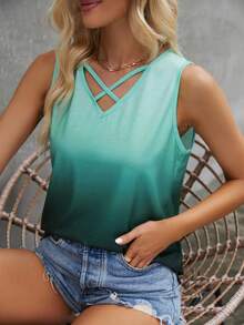 SHEIN LUNE Ombre Criss Cross Tank Top - Multicolor - View 6