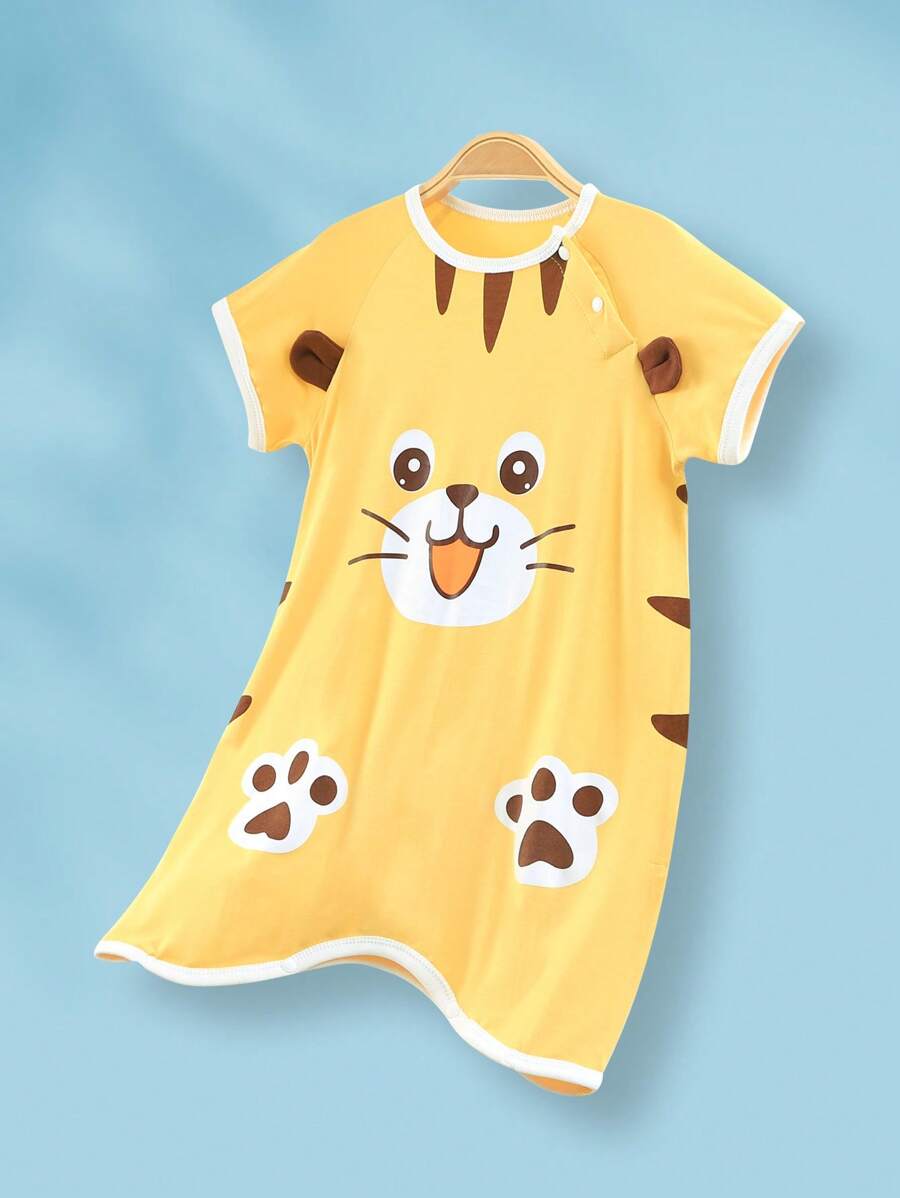 寶寶男童老虎印花夏季連體睡衣 - 黃色 - 查看 1