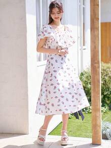 DAZY 印花荷葉邊連衣裙 - 彩色 - 查看 4