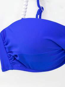 Áo Tops Bikini Nữ Ngọc trai Pha lê kim cương xoắn lại màu trơn - Xanh đậm - Xem 6