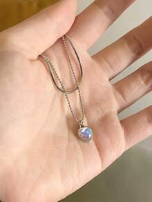 愛心掛飾多層次項鍊 - 銀色 - 查看 2