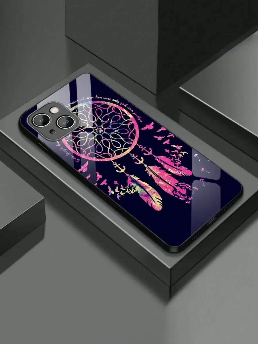 1pc High-Definition Glass Case With Butterfly Dreamcatcher Design Compatible With IPhone 16/16 Pro/16 Plus/16 Pro Max, A55/A54/A53, S24/S24 Ultra/S24 Plus/S24 FE, Pixel 9/9 Pro/9 Pro XL And Other Models - Multicolor - View 1