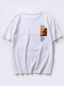 Manfinity RSRT 男士椰子樹和標語圖案T恤 - 白色 - 查看 3