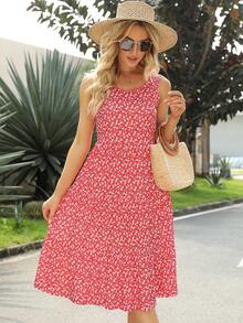 碎花吊帶連衣裙 - 紅白色 - 查看 5