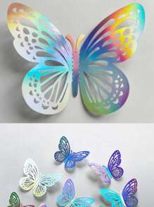 12pcs/set 3 Size 3d Butterfly Wall Decorations, Party & Birthday & Craft & Cupcake Decor, Room Wall Decals - Green - View 2